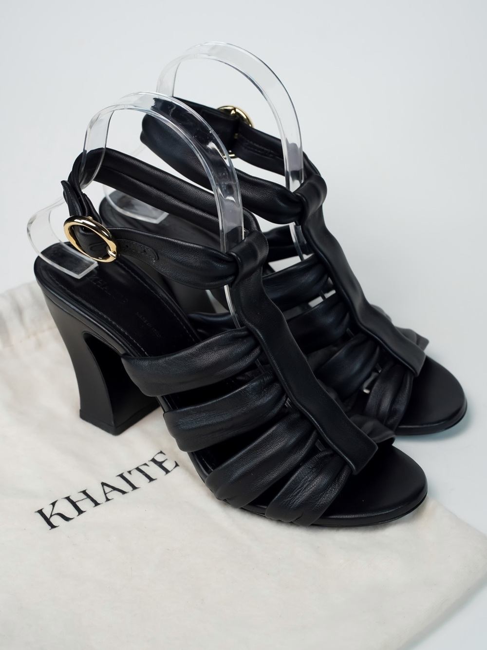 KHAITE The Perth Black Leather Caged Gladiator Heel Sandals 37.5 US 7.5